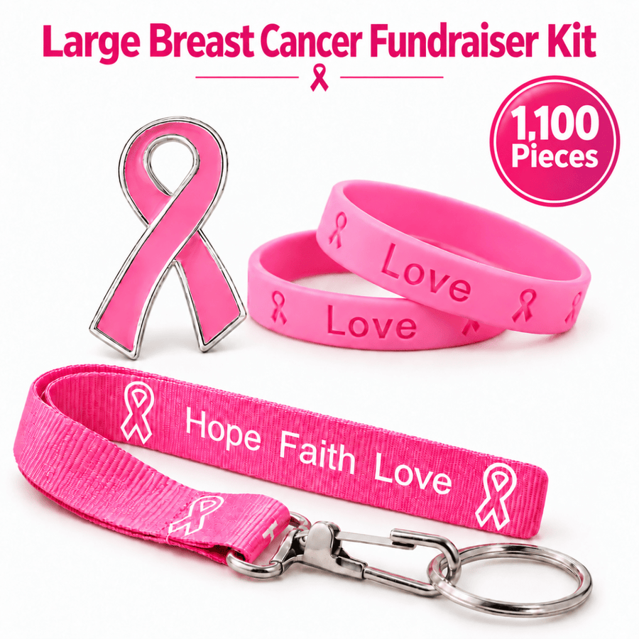 Large Breast Cancer Fundraiser Kit - Bulk Pink Ribbon Kit (1,100 Pieces) - Fundraising For A Cause