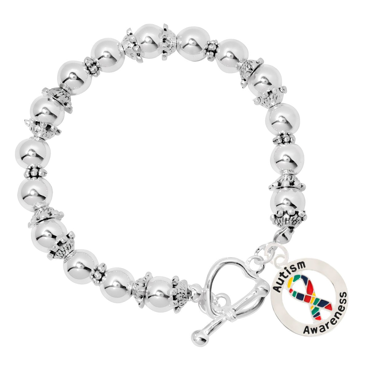 Round Autism Awareness Silver Beaded Bracelets - Fundraising For A Cause