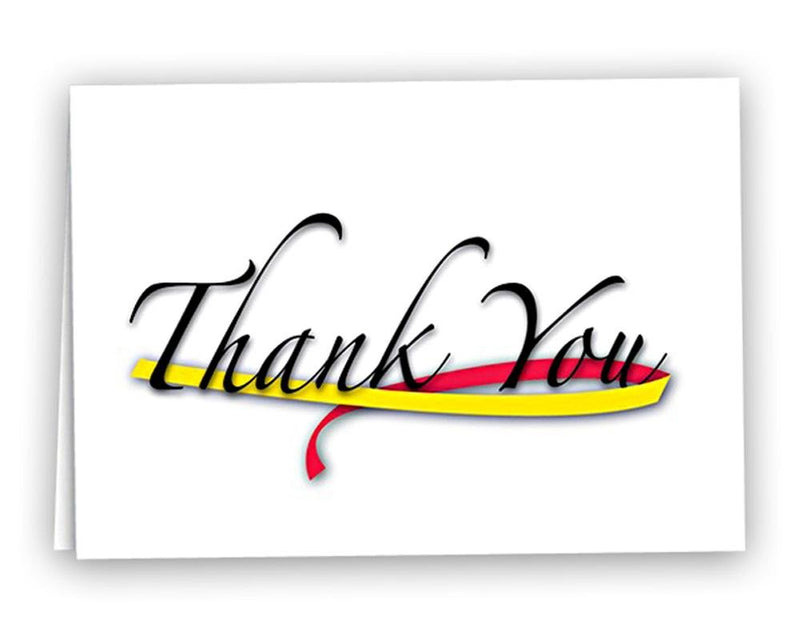 12 Large Red & Yellow Ribbon Thank You Cards (12 Cards) - Fundraising For A Cause