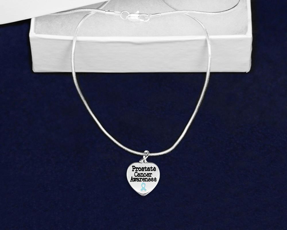 Prostate Cancer Awareness Light Blue Heart Necklaces Wholesale