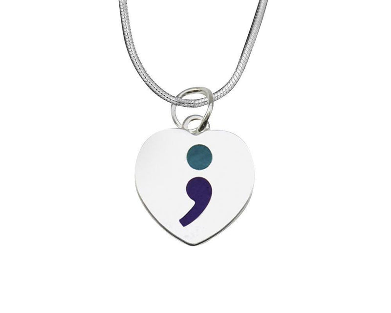 Semicolon Suicide Prevention Awareness Heart Necklaces - Fundraising For A Cause