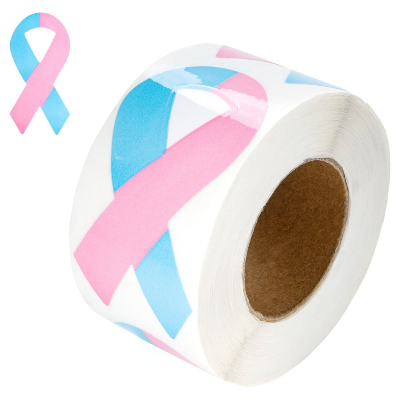 250 Large Pink & Blue Ribbon Stickers (250 per Roll) - Fundraising For A Cause