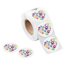 Load image into Gallery viewer, 250 Rainbow Paw Print Heart Stickers (250 Per Roll) - Fundraising For A Cause