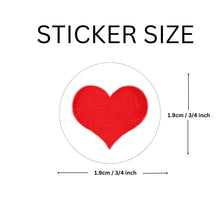 Load image into Gallery viewer, 250 Small 3/4 Inch Round Red Heart Stickers (250 per Roll) - Fundraising For A Cause