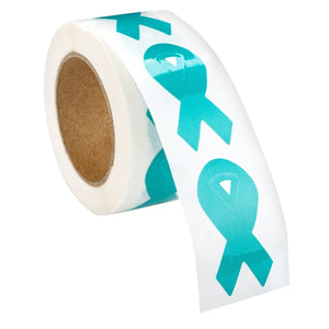 250 Small Teal Ribbon Stickers (250 per Roll) - Fundraising For A Cause