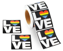 Load image into Gallery viewer, 250 Square Rainbow Heart Love Stickers (250 per Roll) - Fundraising For A Cause
