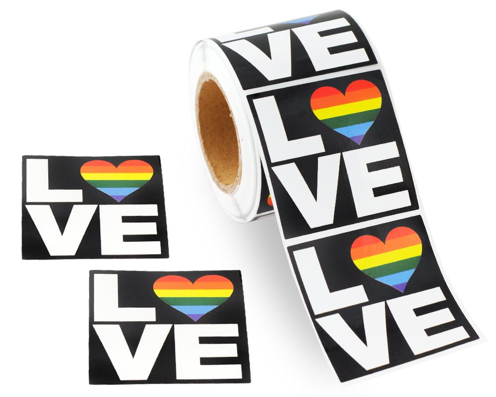 250 Square Rainbow Heart Love Stickers (250 per Roll) - Fundraising For A Cause