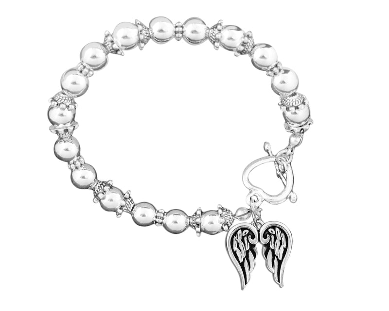 Angel Wings Religious Silver Beaded Bracelet, Silver Religious Jewelry