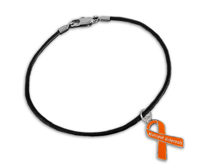 Multiple Sclerosis Orange Ribbon Leather Cord Bracelets - Fundraising For A Cause