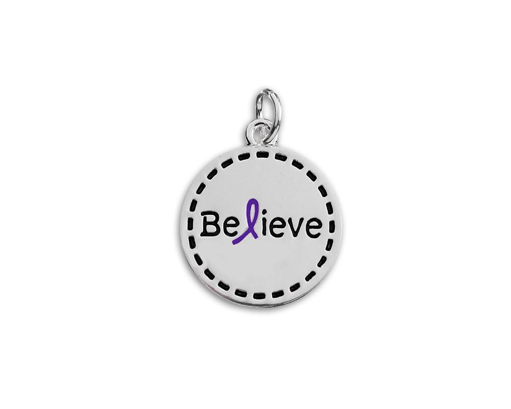 Round Believe Purple Ribbon Charms - Fundraising For A Cause