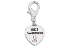 Load image into Gallery viewer, SIDS Awareness Heart Hanging Charms, Pink/Blue Ribbon Purse Hooks - Fundraising For A Cause