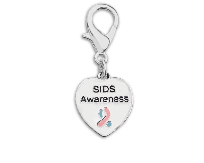 SIDS Awareness Heart Hanging Charms, Pink/Blue Ribbon Purse Hooks - Fundraising For A Cause