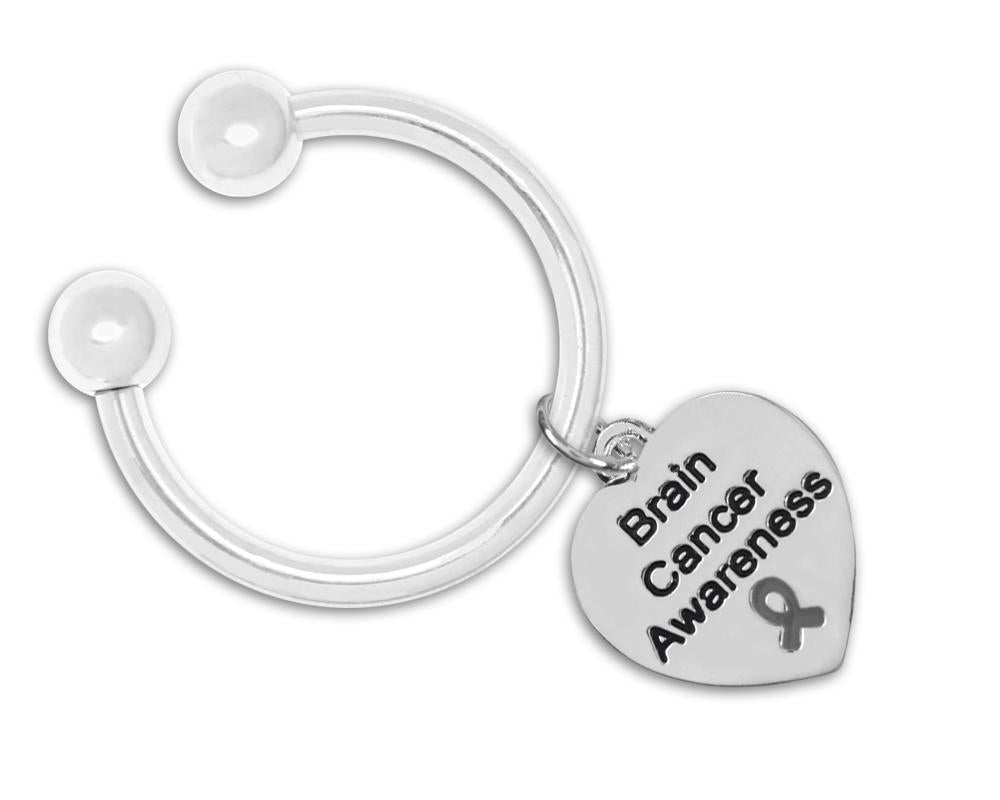 Brain Cancer Awareness Heart Key Chains, Gray Ribbon - Fundraising For A Cause