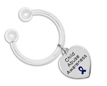 Load image into Gallery viewer, Dark Blue Ribbon Child Abuse Awareness Heart Key Chains - Fundraising For A Cause