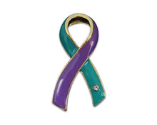 Load image into Gallery viewer, Large Teal &amp; Purple Ribbon Pins - Fundraising For A Cause