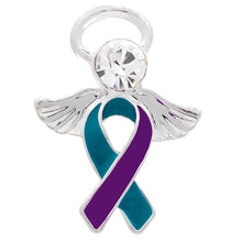 Load image into Gallery viewer, Angel Teal &amp; Purple Ribbon Pins - Fundraising For A Cause