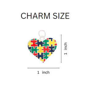 Autism Colored Puzzle Piece Heart Charm Silver Rope Bracelets - Fundraising For A Cause