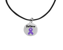 Load image into Gallery viewer, Believe Purple Ribbon Circle Charm Cord Necklace - Fundraising For A Cause