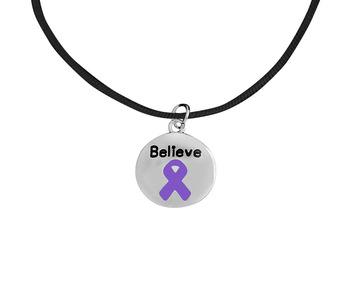 Believe Purple Ribbon Circle Charm Cord Necklace - Fundraising For A Cause