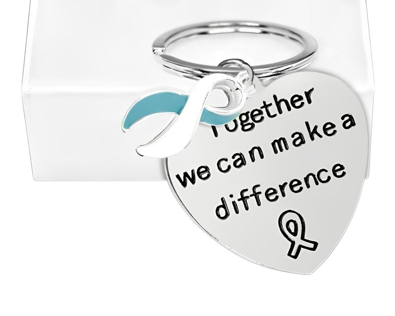 Big Heart Teal & White Ribbon Key Chains - Fundraising For A Cause