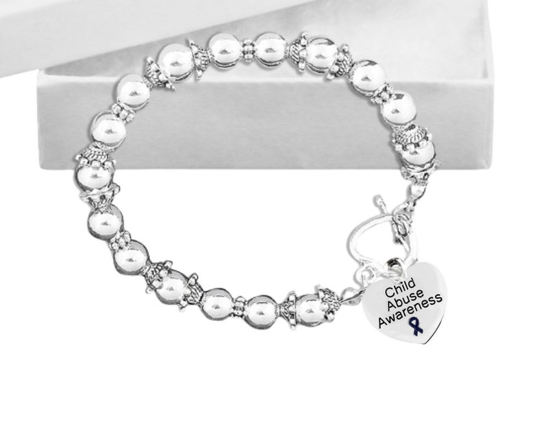 Child Abuse Awareness Heart Charm Beaded Bracelets - Fundraising For A Cause