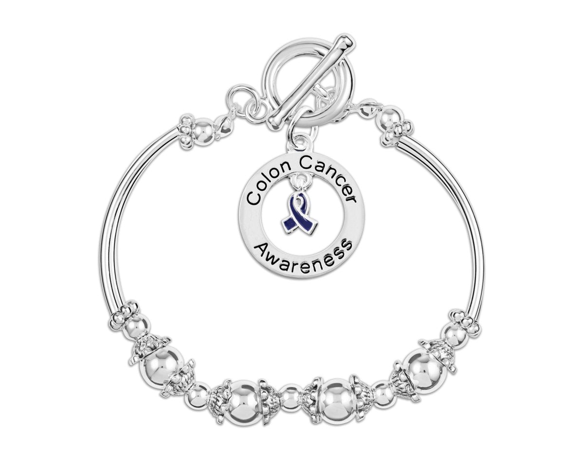 Colon Cancer Awareness Circle Charm Partial Beaded Bracelets - Fundraising For A Cause