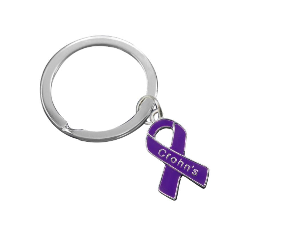 Crohn's Disease Awareness Purple Ribbon Keychains, Gifts Fundraising