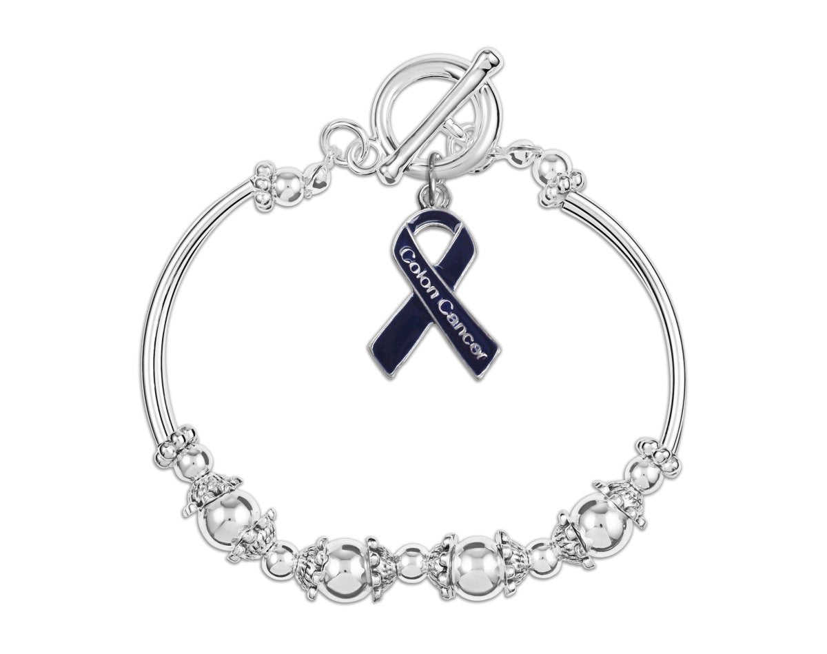 Dark Blue Ribbon Colon Cancer Awareness Partial Beaded Bracelets - Fundraising For A Cause