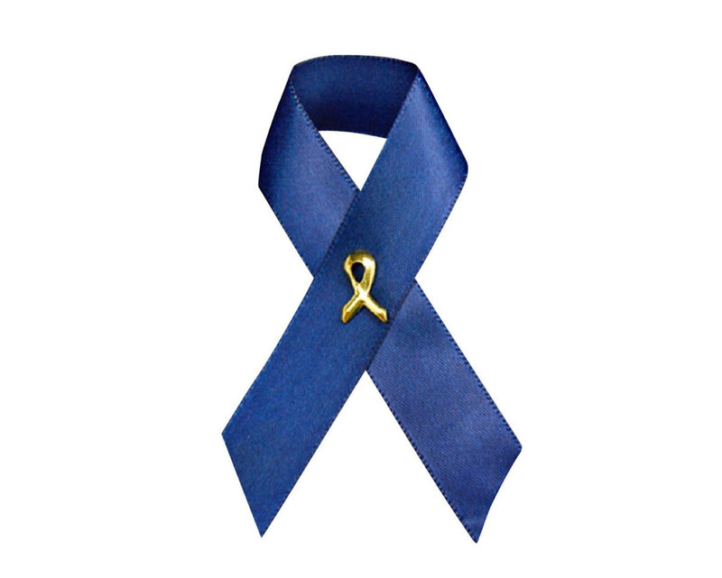 Dark Blue Satin Ribbon Awareness Pins - Fundraising For A Cause