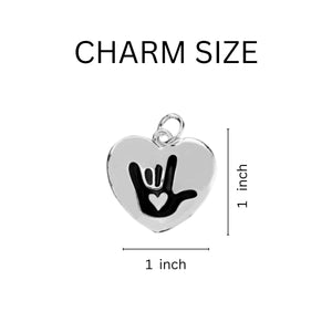 Deaf I Love You Sign Heart Charm Black Cord Bracelets - Fundraising For A Cause