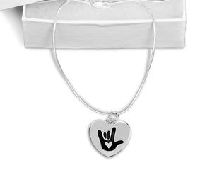 Deaf I Love You Sign Language Symbol Awareness Heart Necklaces - Fundraising For A Cause
