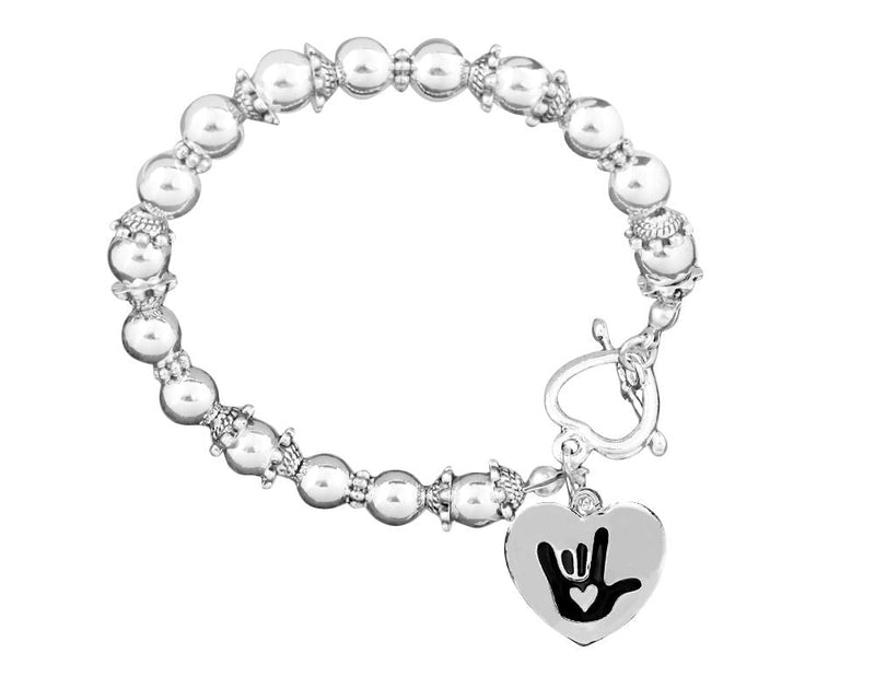 Deaf Symbol for I love You Hand Sign Beaded Charm Bracelets - Fundraising For A Cause