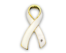 Load image into Gallery viewer, Large Bone Cancer White Ribbon Awareness Pins - Fundraising For A Cause