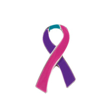 Load image into Gallery viewer, Large Flat Pink &amp; Purple &amp; Teal Ribbon Pins - Fundraising For A Cause