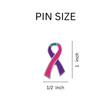 Load image into Gallery viewer, Large Flat Pink &amp; Purple &amp; Teal Ribbon Pins - Fundraising For A Cause