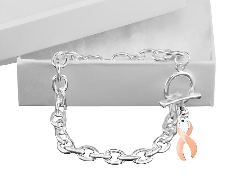 Large Peach Ribbon Chunky Charm Bracelets - Fundraising For A Cause
