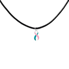 Load image into Gallery viewer, Large Pink &amp; Teal Ribbon Awareness Black Cord Necklace - Fundraising For A Cause
