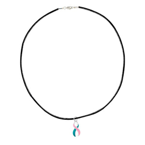 Large Pink & Teal Ribbon Awareness Black Cord Necklace - Fundraising For A Cause