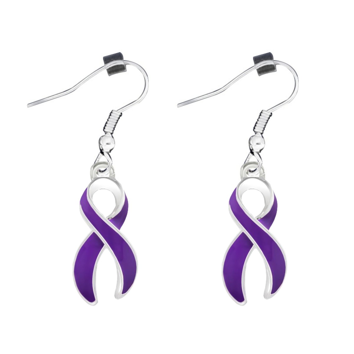 Large Purple Ribbon Awareness Hanging Earrings - Fundraising For A Cause