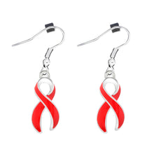 Load image into Gallery viewer, Large Red Ribbon Awareness Hanging Earrings - Fundraising For A Cause
