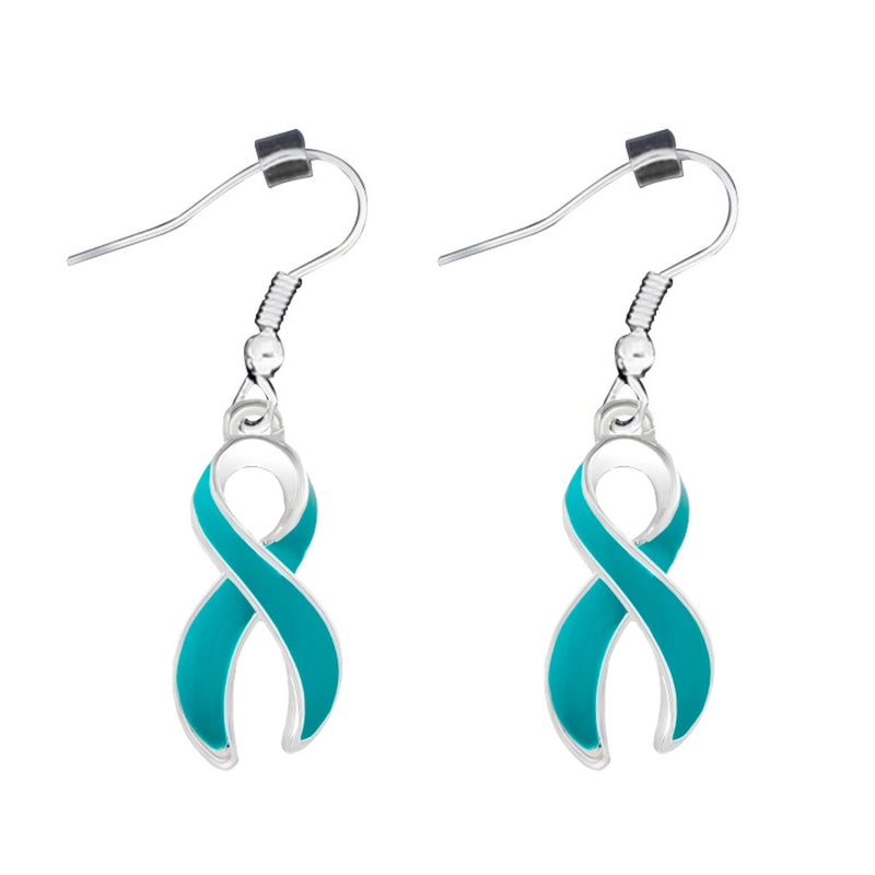 Large Teal Ribbon Hanging Earrings - Fundraising For A Cause