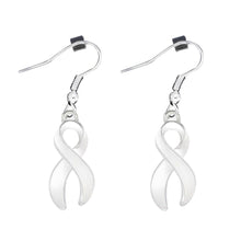 Load image into Gallery viewer, Large White Ribbon Hanging Earrings - Fundraising For A Cause