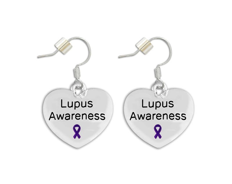 Lupus Awareness Purple Ribbon Heart Earrings - Fundraising For A Cause
