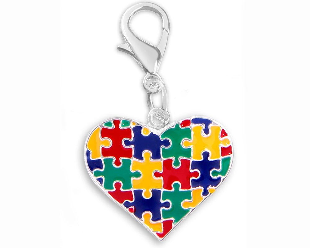 Multicolored Puzzle Piece Heart Hanging Charms - Fundraising For A Cause