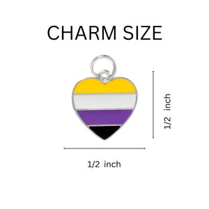 Nonbinary Flag Heart Retractable Charm Bracelets - Fundraising For A Cause