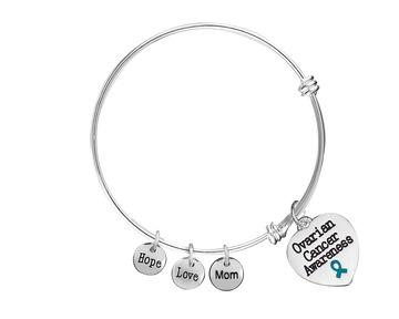 Ovarian Cancer Mom Awareness Heart Retractable Charm Bracelet - Fundraising For A Cause