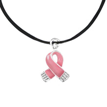 Load image into Gallery viewer, Pink Ribbon Leather Cord Necklaces - Fundraising For A Cause