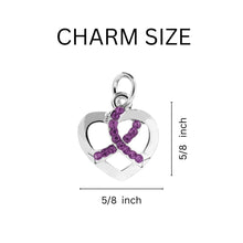 Load image into Gallery viewer, Purple Ribbon Crystal Heart Hanging Earrings - Fundraising For A Cause