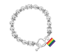 Load image into Gallery viewer, Rainbow LGBTQ Rectangle Charm Silver Beaded Bracelets - Fundraising For A Cause
