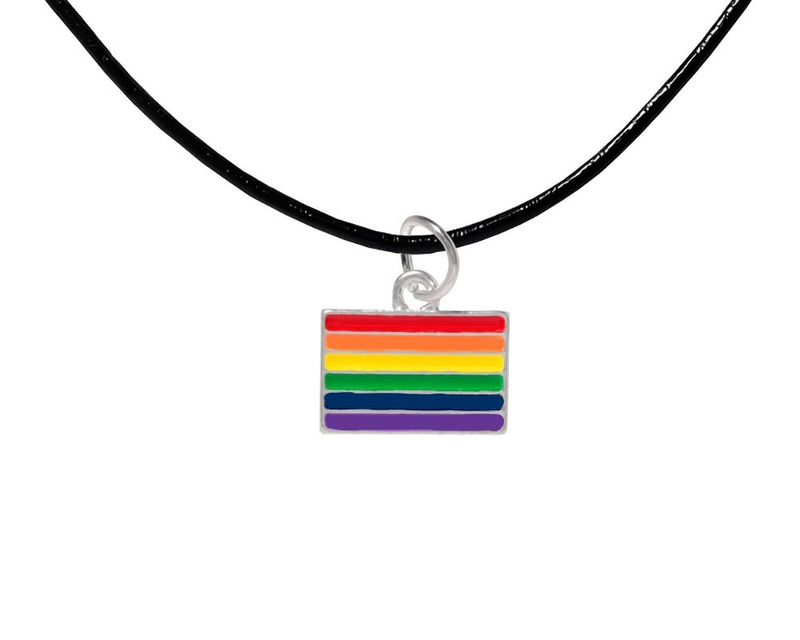 Rainbow Pride Rectangle LGBTQ Black Cord Necklaces - Fundraising For A Cause